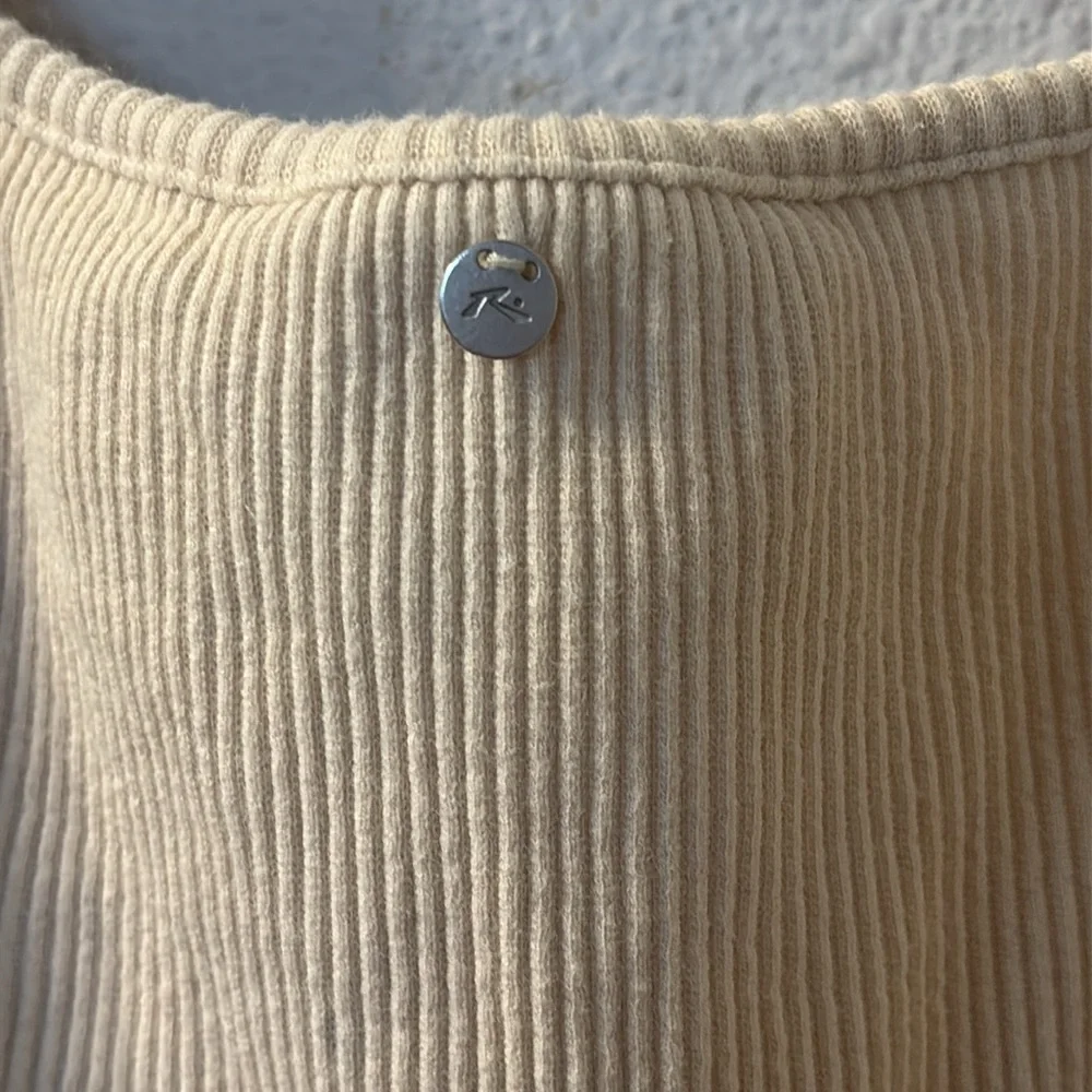 Rusty Cream Ribbed Raw Hem Women's Tank Top - Picture 6 of 7